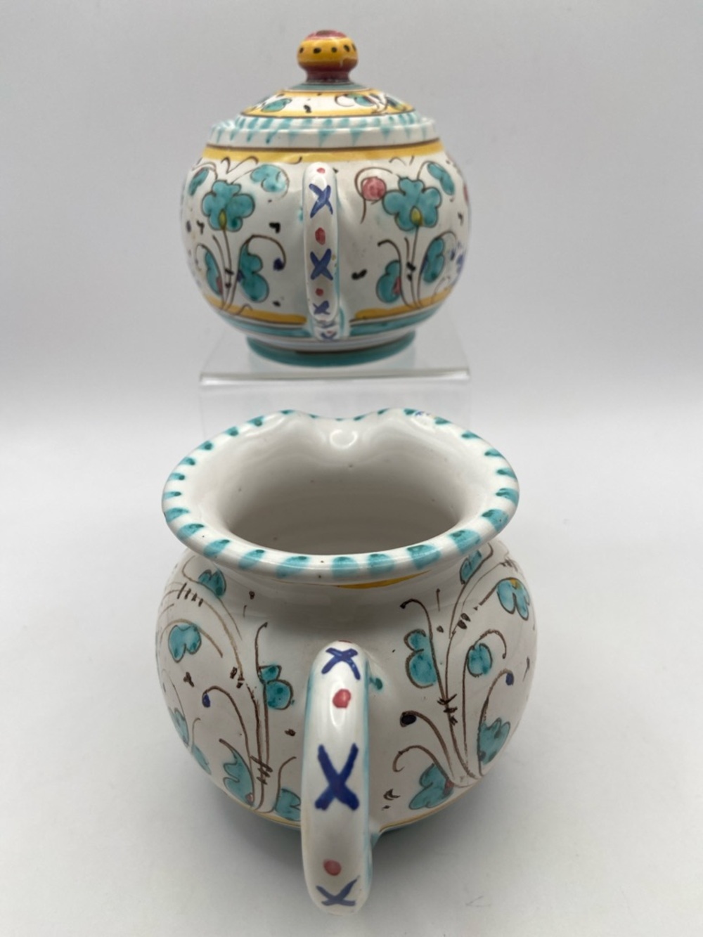 Hand Crafted Deruta Orvieto Rooster Creamer & Sugar Bowl Set Vintage - Picture 3 of 9